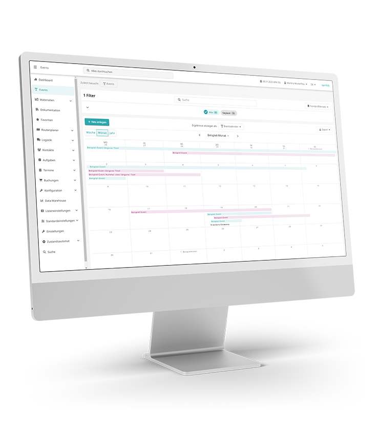 Monitor mit der Ansicht des Planungskalenders der Event Manager Software